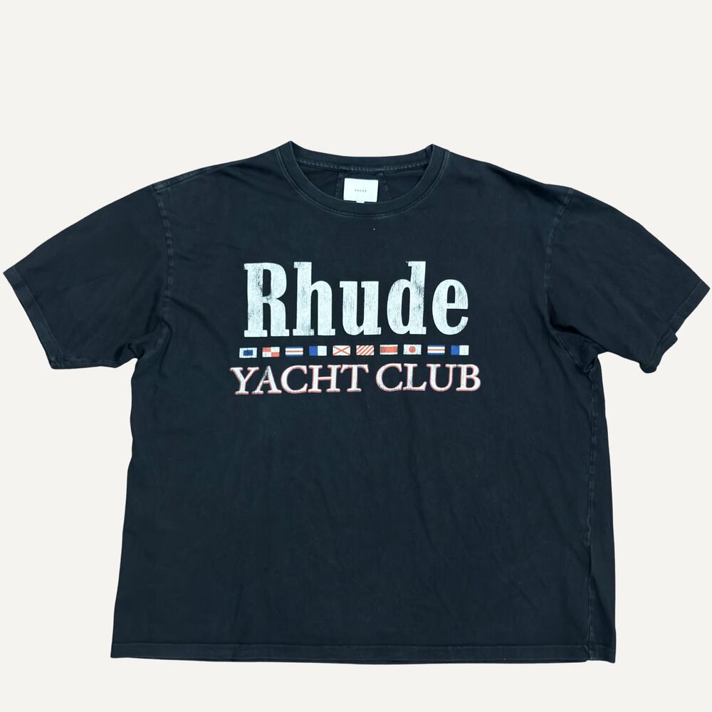Rhude Yacht Club Nautical Flags Graphic Tee Black Size XL Men's